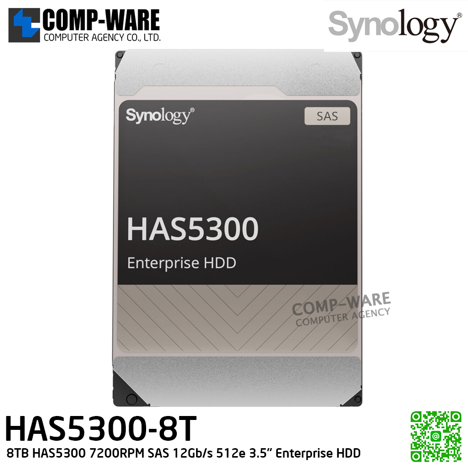 Synology 8TB HAS5300 7200RPM SAS 12Gb/s 512e 3.5" Internal Enterprise HDD HAS5300-8T / 5-Years warranty