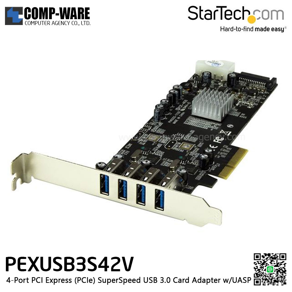 StarTech PEXUSB3S42V 4 Port PCI Express (PCIe) SuperSpeed USB 3.0 Card Adapter w/ 2 Dedicated 5Gbps Channels - UASP - SATA / LP4 Power