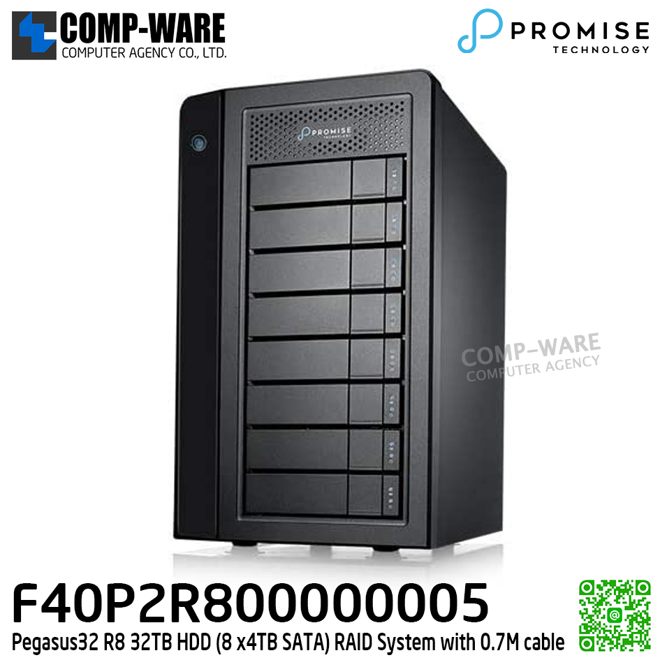 Promise Pegasus32 R8 32TB HDD (8 x4TB SATA) RAID System with 0.7M cable (APAC) รับประกัน 3ปี - F40P2R800000005