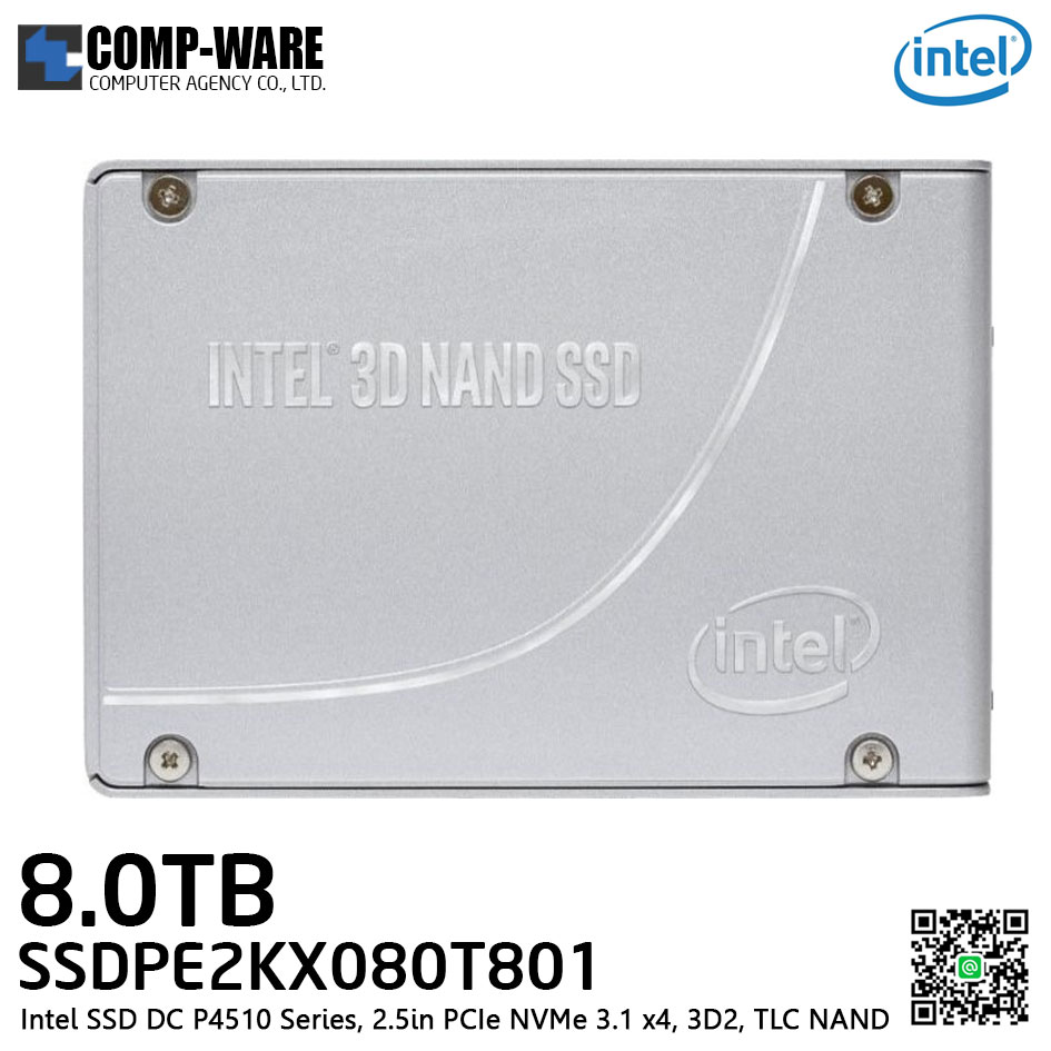 Intel SSD DC P4510 Series (8.0TB, 2.5in PCIe 3.1 x4, 3D2, TLC) Generic Single Pack - SSDPE2KX080T801