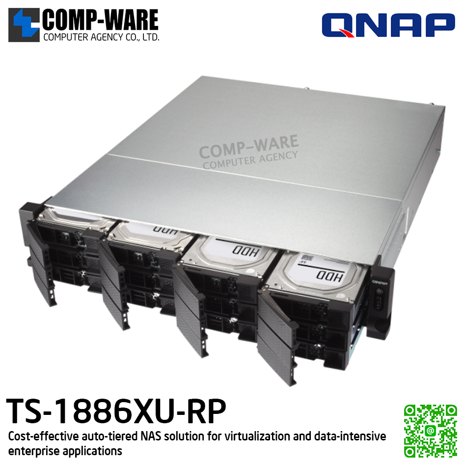 QNAP (2U 12+6Bay) TS-1886XU-RP-D1622-8G / Intel Xeon D-1622 (4C/8T) / 8GB ECC RDIMM RAM / 12x2.5"/3.5" SATA 6Gbps + 6x2.5" SATA 6Gbps / Redundant PSU / 3Y Warranty , No HDD , No Rail Kit