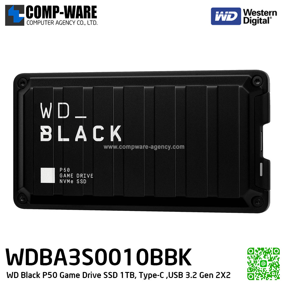 WD Black P50 Game Drive SSD 1TB, Type-C ,USB 3.2 Gen 2X2, Speed up to 2,000 MB/s [ External SSD เอสเอสดีพกพา M.2 ] WDBA3S0010BBK-WESN รับประกัน 5 ปี