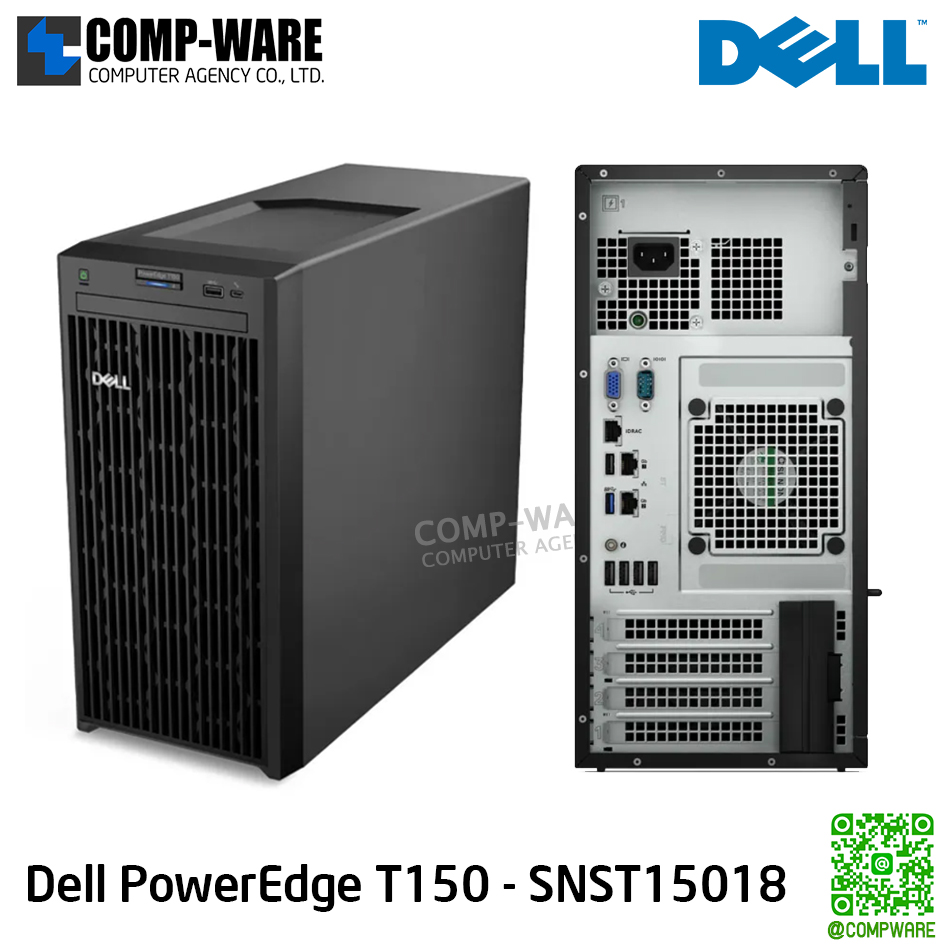 Dell PowerEdge T150 (SNST15018) / Xeon E-2314 (4C/4T) / 8GB UDIMM ECC / 2TB HDD SATA 6Gbps 7200RPM 3.5in / S150 Software RAID / DVD+/- RW SATA / Single 300W PSU / DOS / 3Yr Pro Support // *** Software Raid ONLY ***