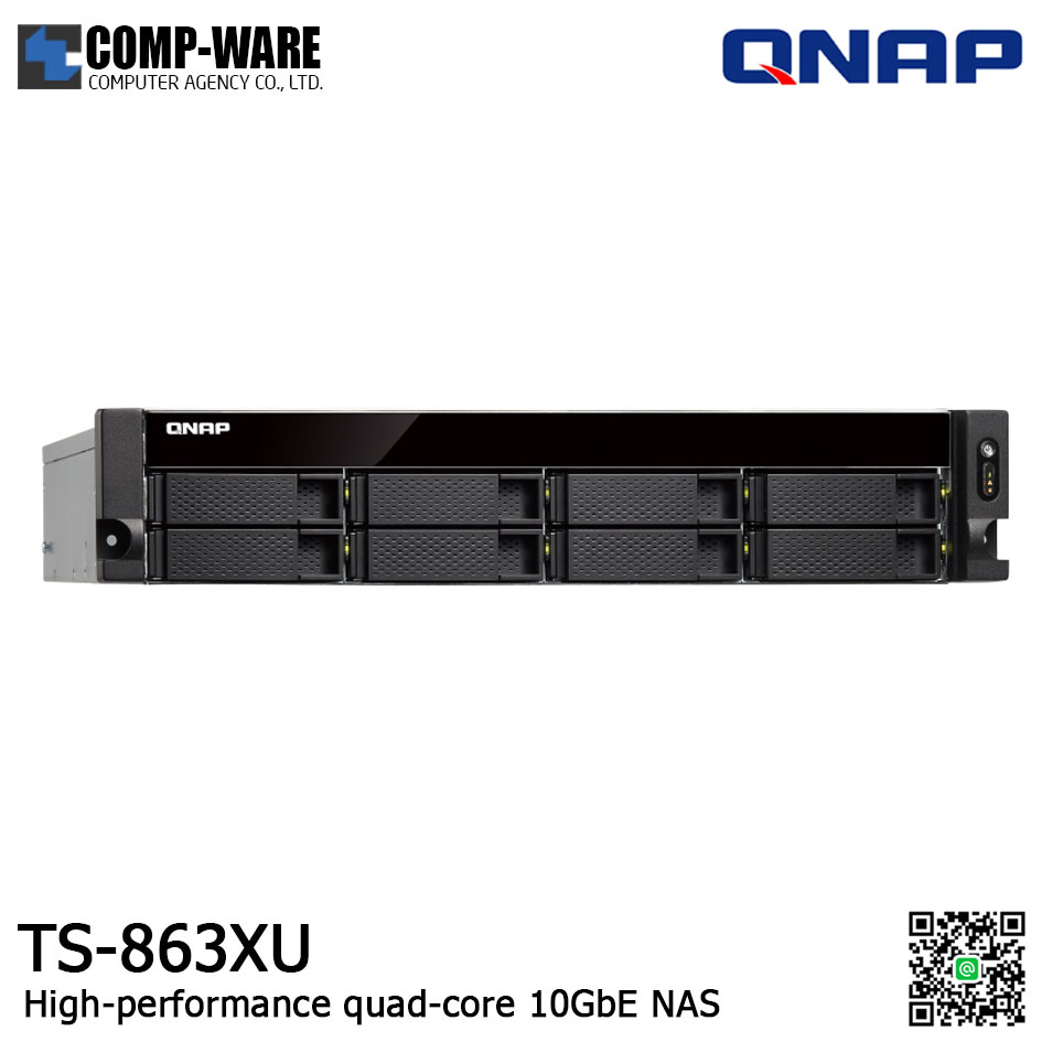 QNAP NAS (2U 8-Bay) TS-863XU (4GB RAM) Single Power Supply , with Rail Kit (RAIL-B02), No HDD