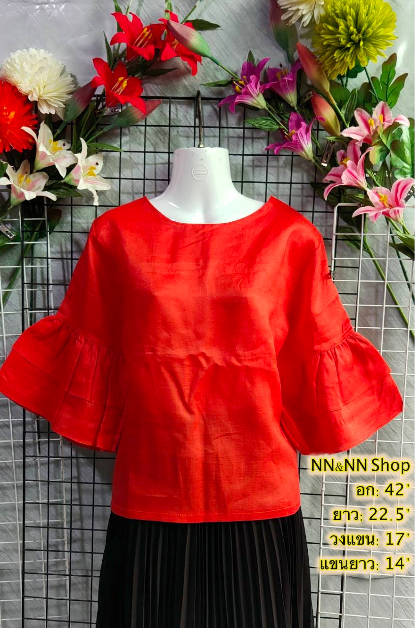 NNandNN Shop 4 0010 เสื้อลินินคอกลม สีพื้น 42"