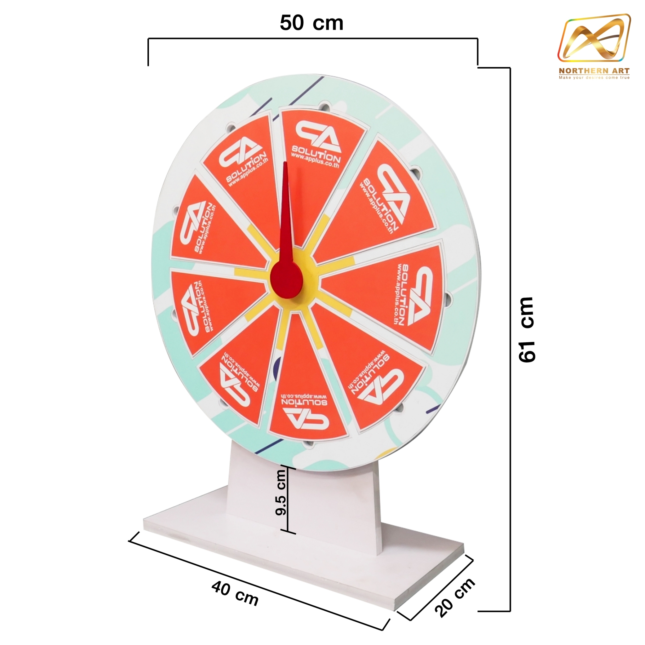 เกมส์วงล้อแม่เหล็กตั้งโต๊ะ ขนาดวงล้อ 50 ซม. สูง 61 ซม. วัสดุพลาสวูดสีขาว หนา 8-15 มม. ถอดประกอบได้