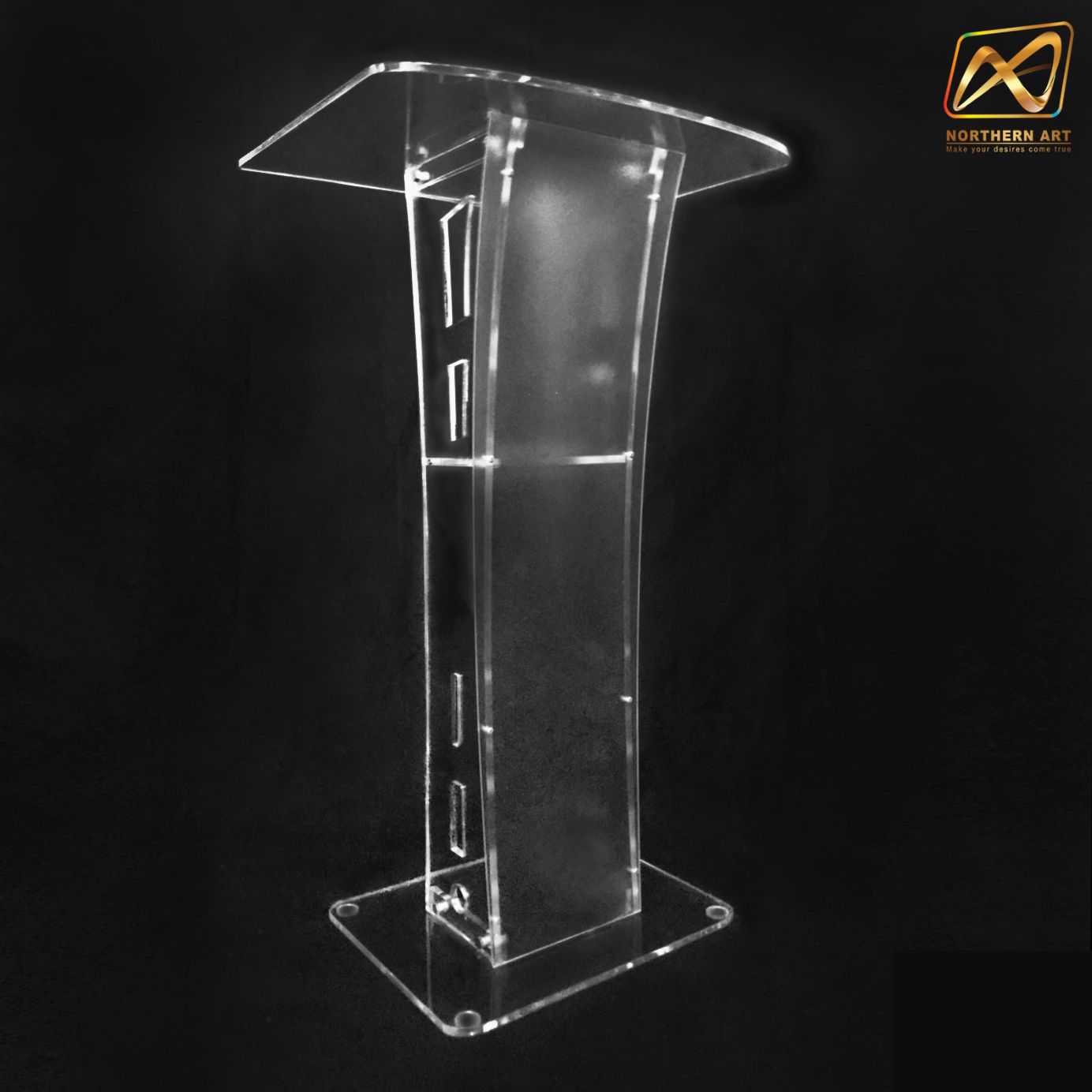 โพเดียมอะคริลิคใส รุ่น AC-11 ด้านหน้าอะคริลิคฝ้า TOP ตรง ขนาด (W)47 x (L)37 x (H)100.5 cm.