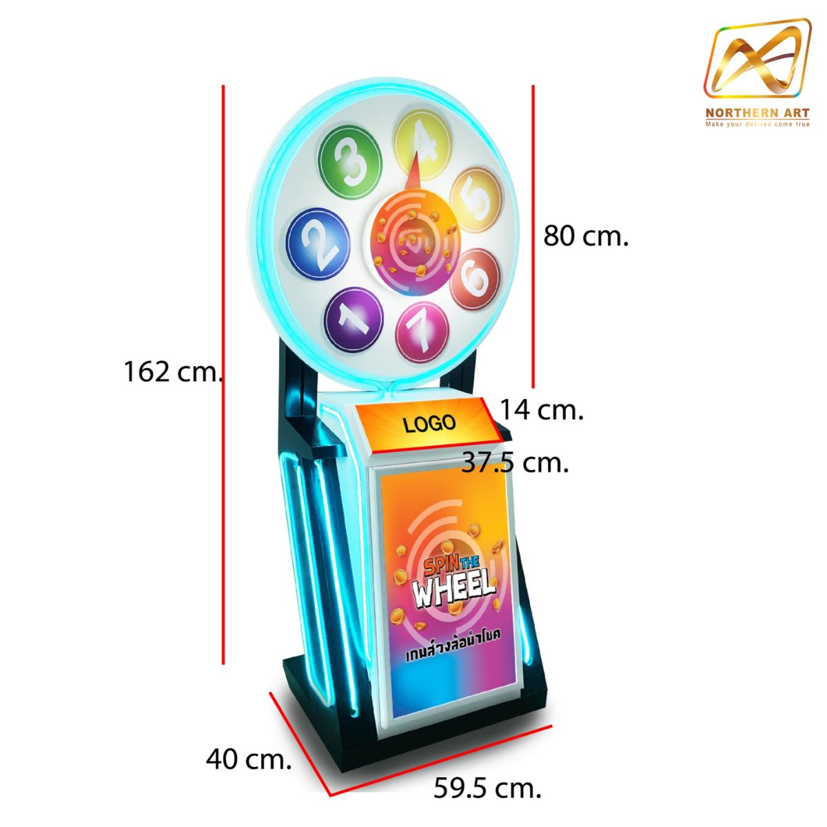 เช่าเกมส์วงล้อ มีไฟ มือหมุน ขนาด (W) 80 x (H) 162 ซม.พร้อมกรอบสแนปเฟรม สำหรับใส่ภาพด้านหน้า