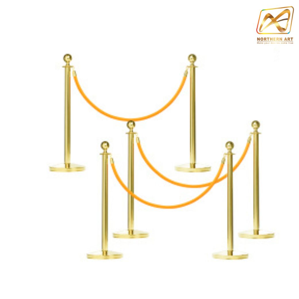 เช่าเสากั้นบริเขต สแตนเลสหัวกลมสีทอง พร้อมสายผ้าคล้อง สีแดง ดำ เทา เหลือง เขียว น้ำเงิน ม่วง ชมพู ขาว ส้ม ( ราคาต่อเสา )