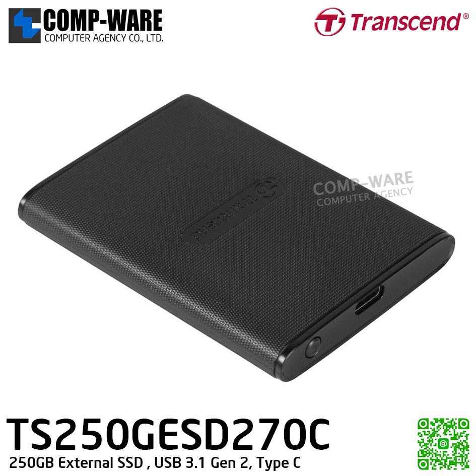 Transcend ESD270C 250GB External SSD , USB 3.1 Gen 2, Type C , TS250GESD270C - 3Y Warranty - Portable SSD