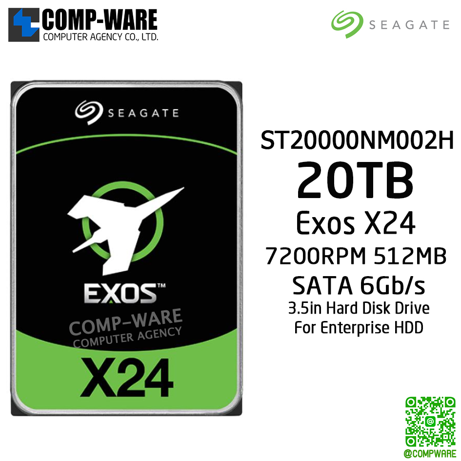 Seagate Exos X24 20TB 7200RPM 512MB SATA 6Gb/s 512E/4KN 3.5-Inch Enterprise Class Internal Drive ST20000NM002H - 5Y Warranty