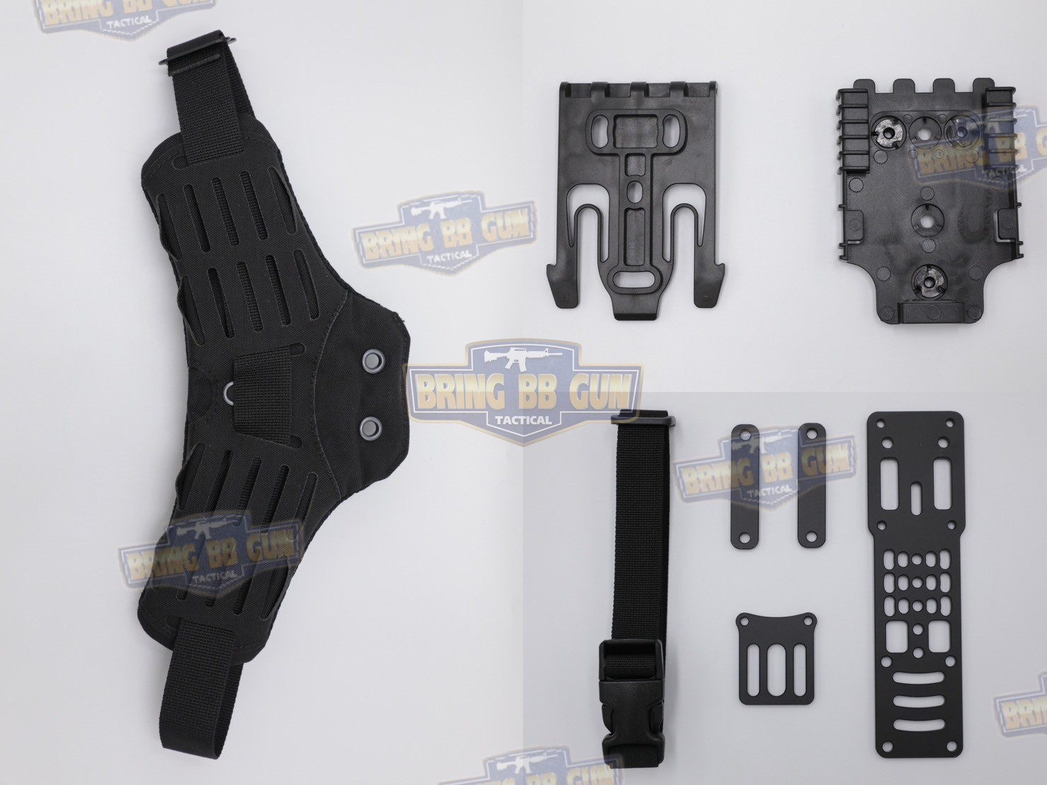 ชุดเซ็ทเพลทโหลดต่ำ CNC + ปลดไวก้ามปู + สายรัดต้นขาแบบนวม เพลทโหลดต่ำ CNC (เพลทลดต่ำ CNC) (เพลท CNC) สายรัดต้นขา แบบนวม (ARC RTI DUTY Mount Accessory) ปลดไวก้ามปู (Quick Locking System) (Modular Holster Adapter) (MHA)