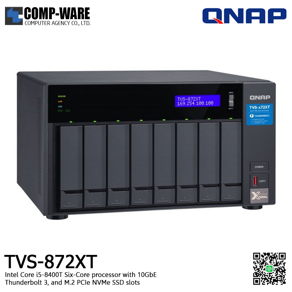 QNAP NAS (8-Bay) TVS-872XT Core i5-8400T(16GB RAM) Thunderbolt™3, M.2 SSD Slot, 10GbE TVS-872XT-i5-16G (No HDD) / 2Y Warranty