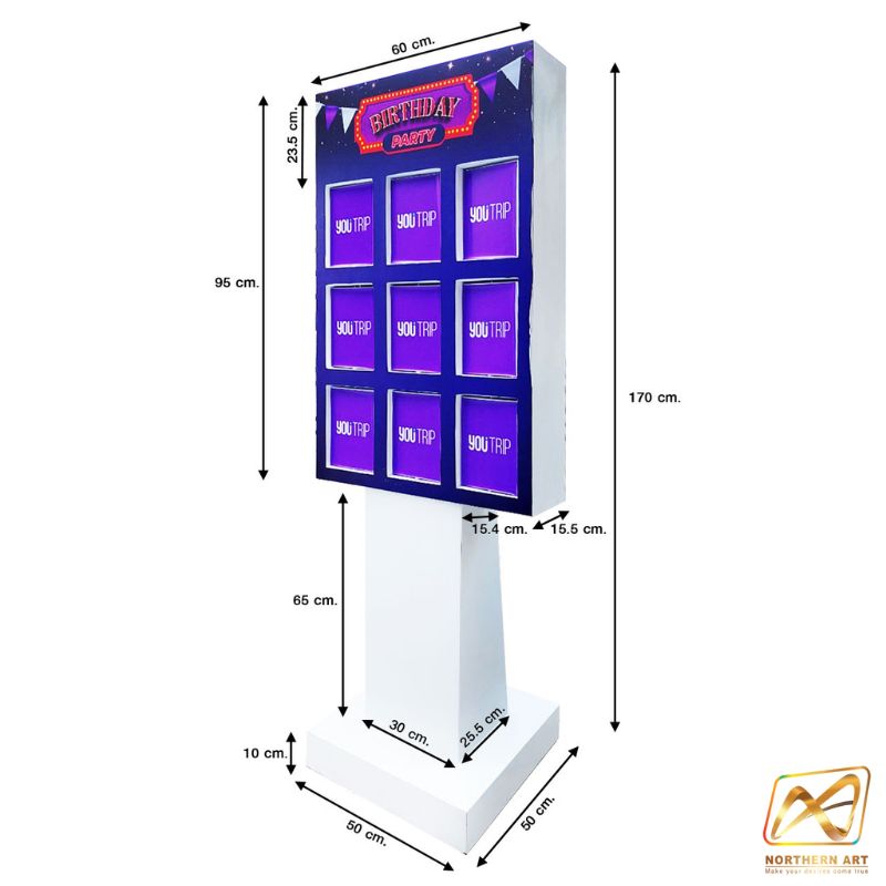 เช่าเกมส์เปิดป้ายตั้งพื้น 9 ช่อง Matching game ขนาด (W)60 x (H)170 cm.พร้อมงานพิมพ์แผ่นป้ายเปิด 18 แผ่น