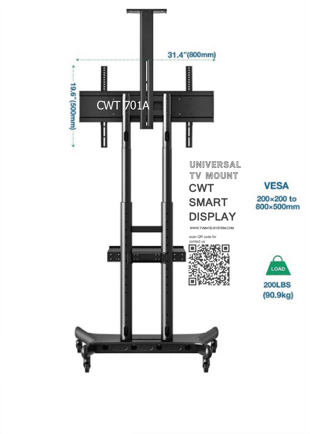 ขาแขวนทีวีตั้งพื้นมีล้อเลื่อน ทีวีขนาดตั้งแต่ 55”-80 นิ้ว