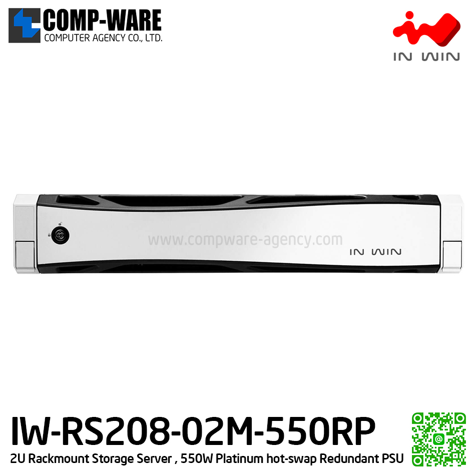 IN-WIN IW-RS208-02M-550RP 2U Rackmount Middle Depth Storage Server, 550W Platinum hot-swap Redundant Power Supply (เคสเปล่า+พาวเวอร์ซัพพลาย) รับประกัน 3ปี