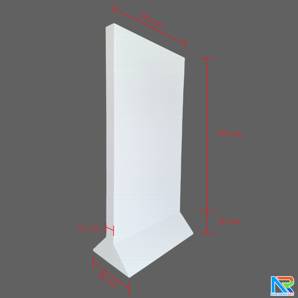 บอร์ดนิทรรศการ ฐาน 3 เหลี่ยม สีขาว 2 หน้า (W)100x(D)49x(H)200 cm.