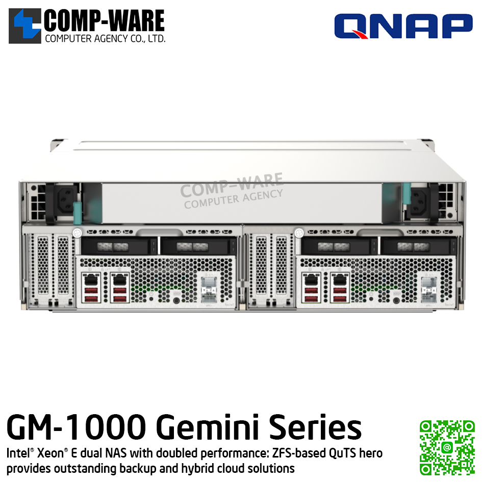 QNAP (3U 20-Bay) GM-1002 / Intel Xeon E-2236 (6Core) / 16GB UDIMM DDR4 ECC (2 x 8GB) /8 x 2.5"/3.5" SATA 6Gbps + 2 x 2.5" NVMe Gen3 x4/SATA 6Gbps / 770W Redundant PSU / 3Y Warranty , No HDD , No Rail Kit
