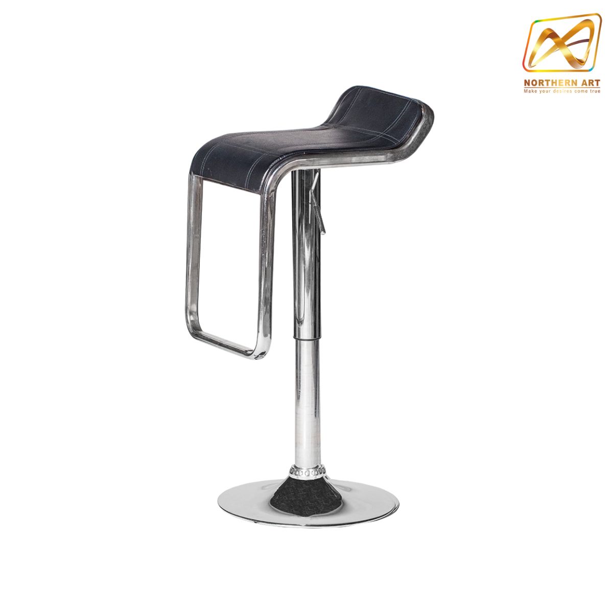 เช่าเก้าอี้บาร์ เบาะหนังสีดำ ปรับสูงต่ำได้ ขาเหล็กชุบโครเมี่ยม