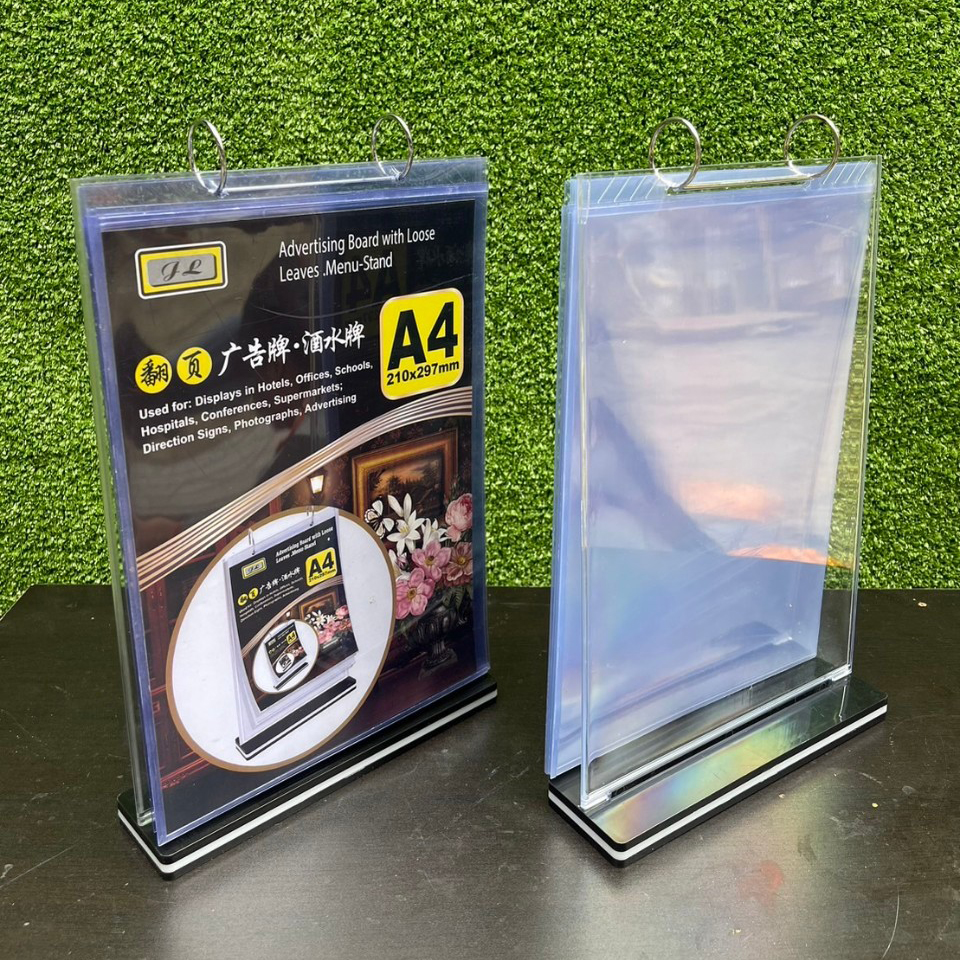 CLEARANCE SALE! เมนูตั้งโต๊ะ ฐานพลาสติกสีดำ รุ่น D5 ขนาด A4แนวตั้ง ( สินค้าหลุด QC ใช้งานปกติ )