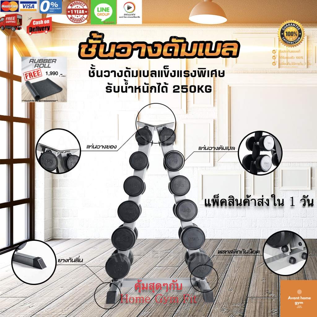 1990*ทักแชท[ผ่อน 0% ค่าส่ง 0 บ. ชั้นวางดัมเบลแบบ Rack 6 คู่ รูปสามเหลี่ยม ขาตั้งดัมเบลทรงสามเหลี่ยม