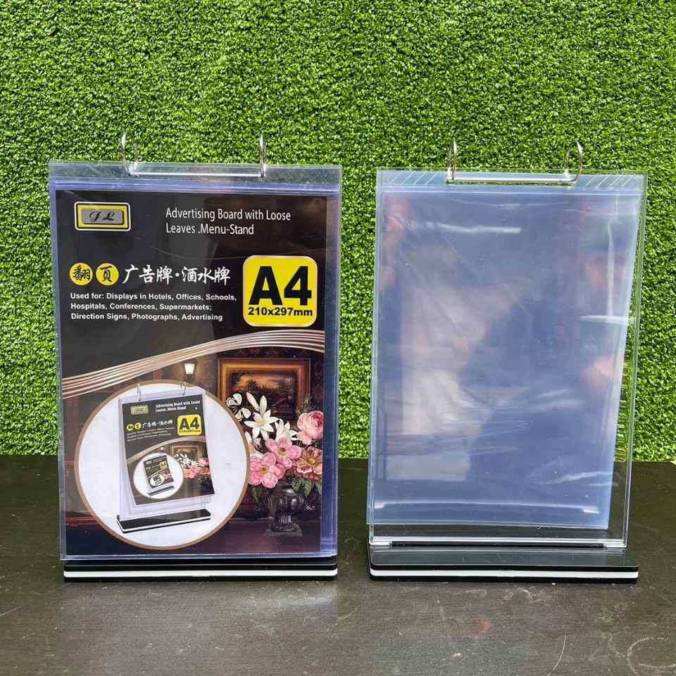 CLEARANCE SALE! เมนูตั้งโต๊ะ ฐานพลาสติกสีดำ รุ่น D5 ขนาด A4แนวตั้ง ( สินค้าหลุด QC ใช้งานปกติ )