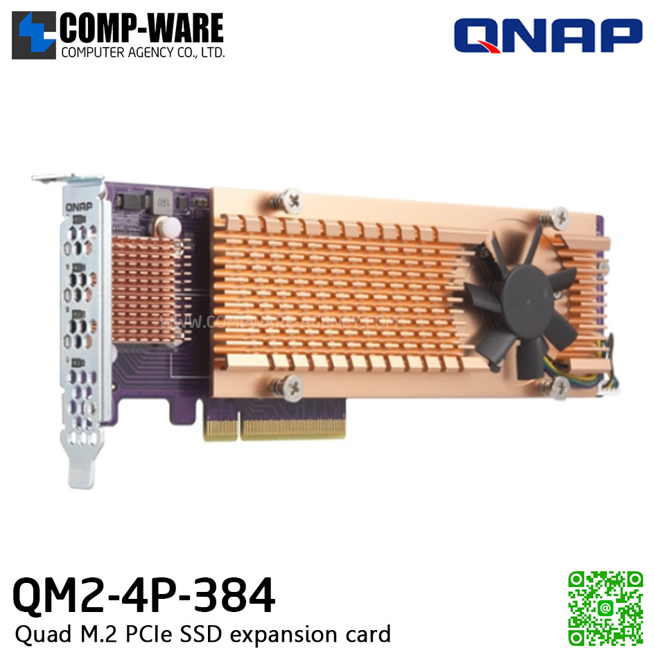 QNAP QM2-4P-384 QUAD M.2 PCIE SSD EXPANSION CARD; SUPPORTS UP TO FOUR M.2 2280 FORMFACTOR M.2 PCIE (GEN3 X4) SSDS; PCIE GEN3 X8 HOST INTERFACE