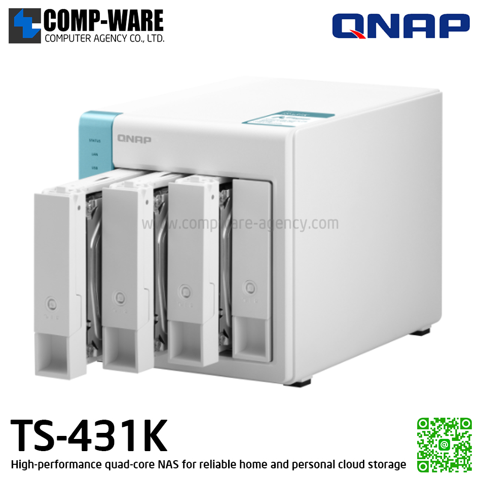 QNAP NAS (4-Bay) TS-431K (1GB DDR3 RAM) Annapurna Labs Quad-Core, Flash Memory 512 MB , 2x GbE LAN, No HDD // 2Y Warranty