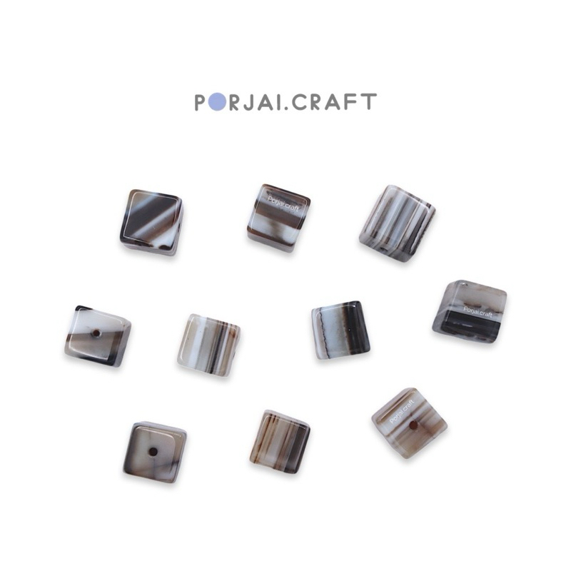 Brown Tibetan Agate Cube Beads ลูกปัดทิเบตอาเกต 8mm
