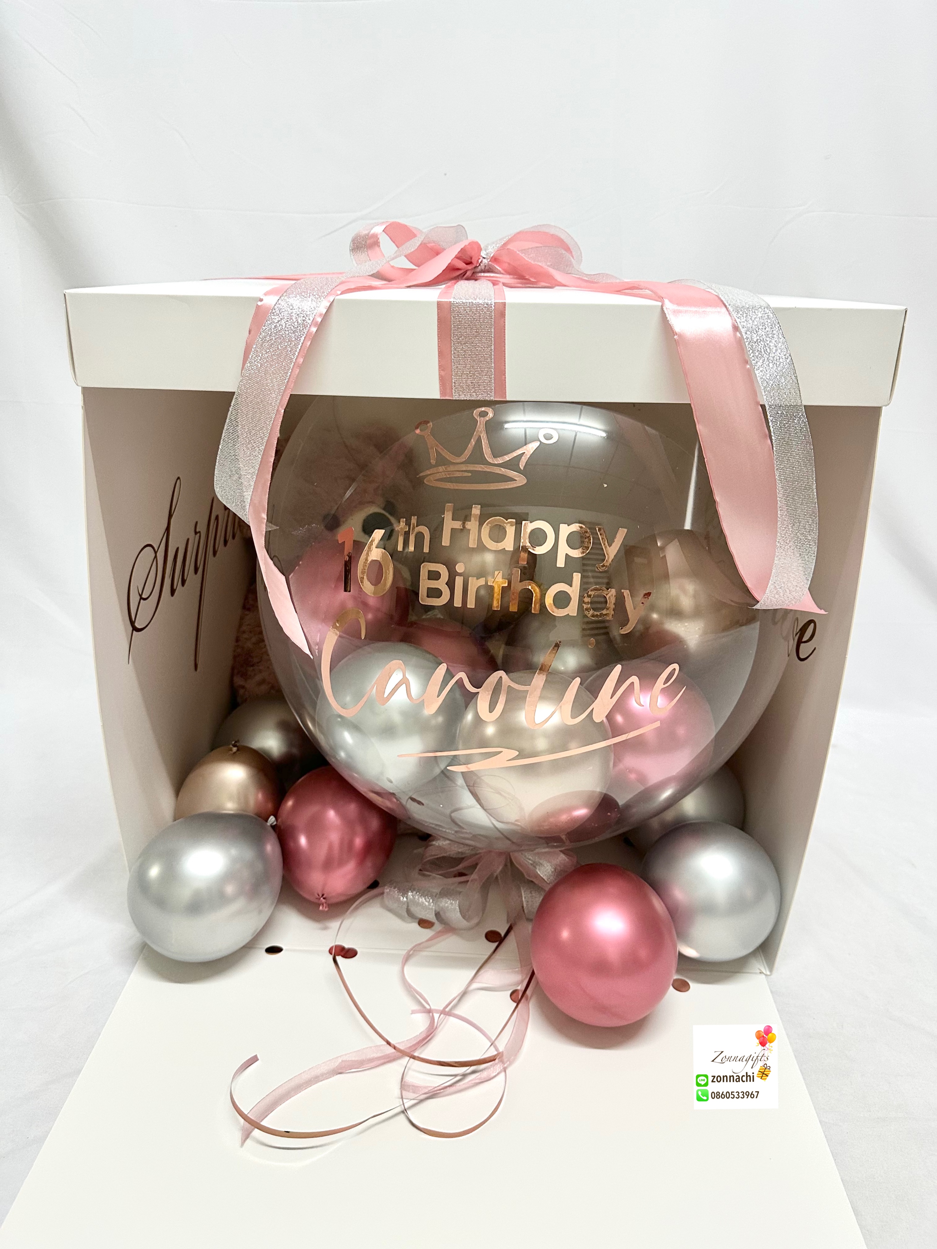 ลูกโป่งบับเบิ้ล + กล่องเซอร์ไพรส์วันเกิด+ ตุ๊กตาหมี