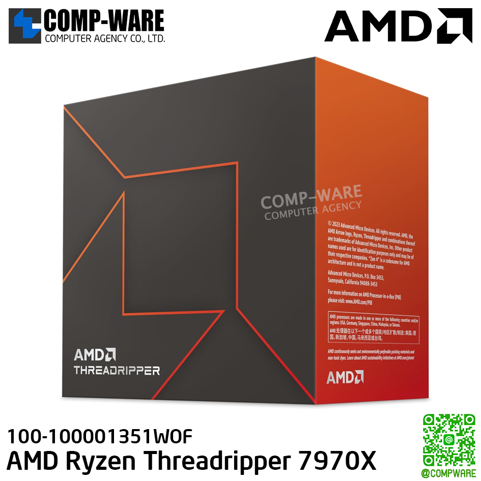 AMD Ryzen Threadripper 7970X 350W SP6 WOF, CPU Processor, 3Y Warranty, 100-100001351WOF