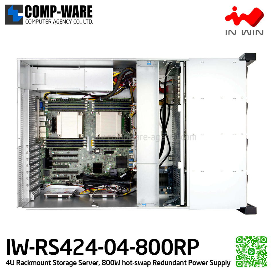 IN-WIN IW-RS424-04-800RP 4U Rackmount Storage Server, 800W hot-swap Redundant Power Supply (เคสเปล่า+พาวเวอร์ซัพพลาย) รับประกัน 3ปี