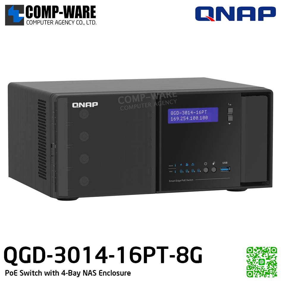 QNAP QGD-3014-16PT-8G PoE Switch with 4-Bay NAS Enclosure / 2Year Warranty