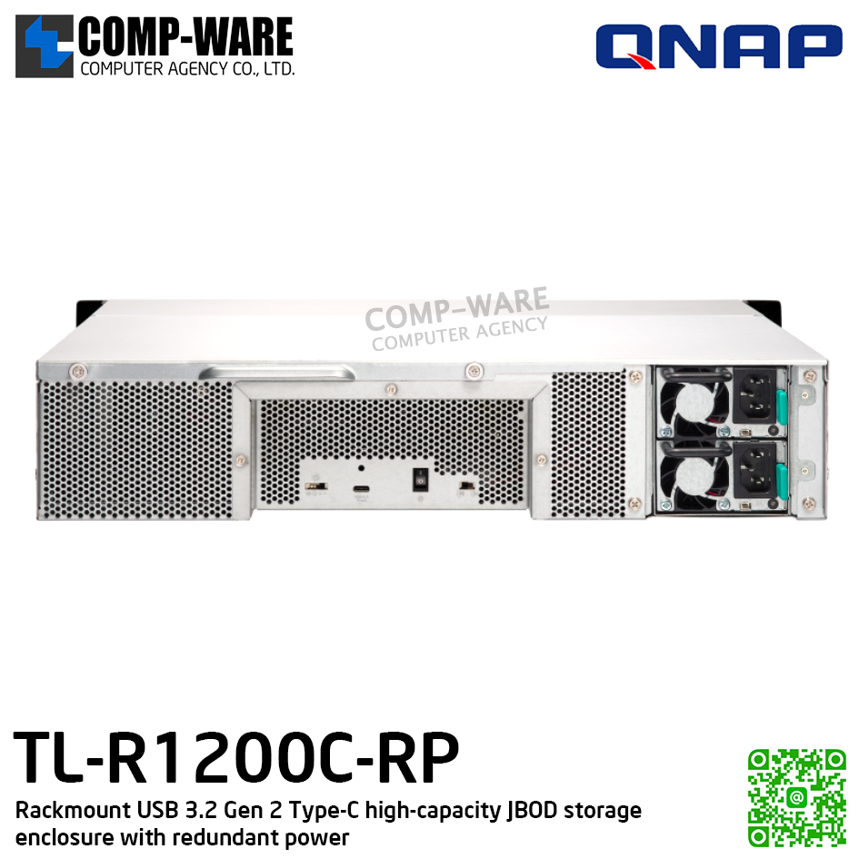 QNAP (2U 12-Bay) TL-R1200C-RP / 12 x 2.5"/3.5" SATA 6Gbps / Redundant PSU / 3Y Warranty / No HDD / Rail Kit RAIL-B02 - Expansion Enclosure