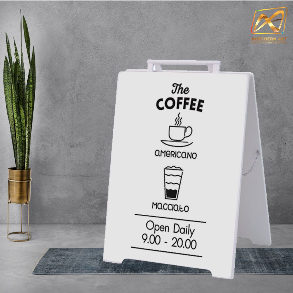 ป้ายตั้งพื้น ป้ายมินิมอล สีขาว 2 หน้า ขนาด 61 x 81 cm. พับเก็บได้ ขอบเหล็กทำสีหุ้มแผ่นพลาสวูดหนา 10 มม. พร้อมหูหิ้วเหล็ก