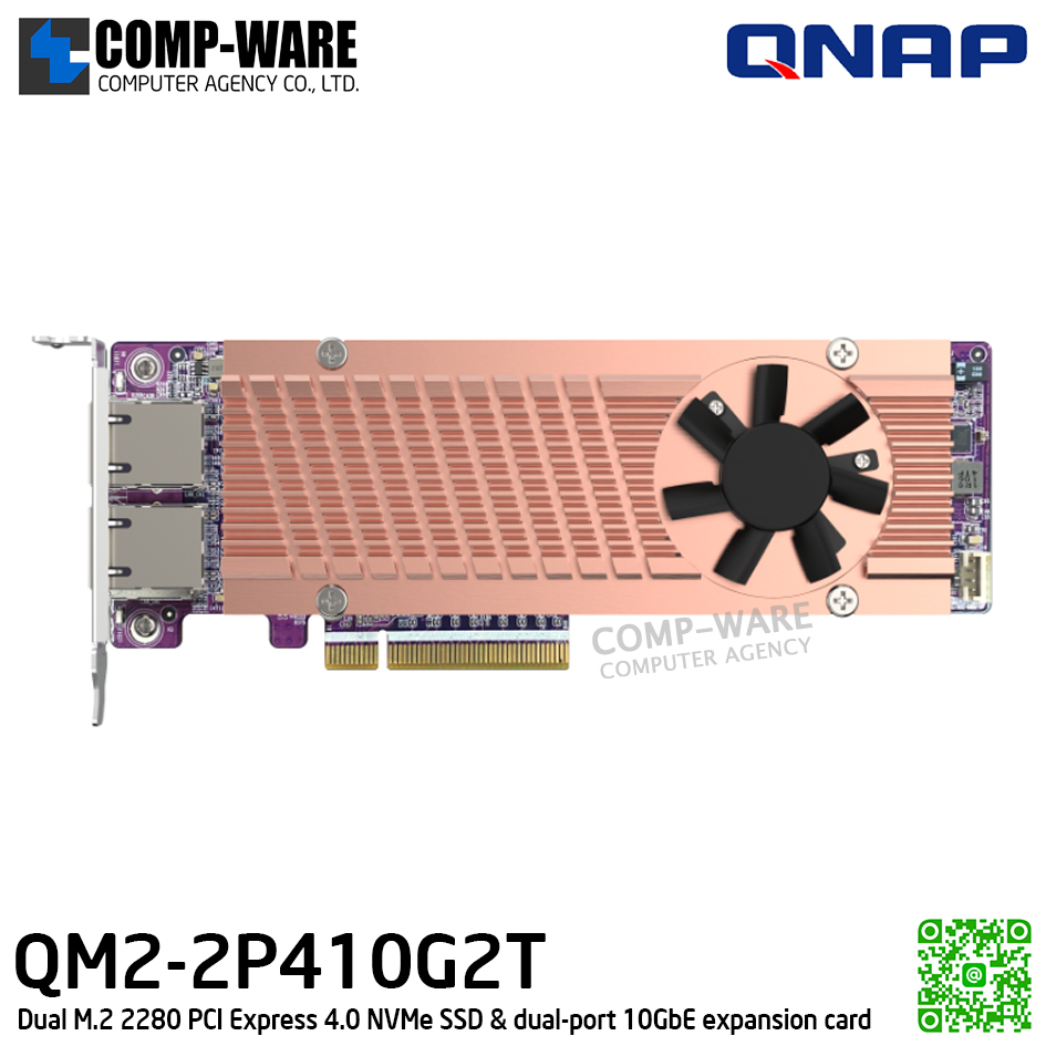 QNAP QM2-2P410G2T Dual M.2 2280 PCIe NVMe SSD & single-port 10GbE expansion card (รับประกัน 2ปี)