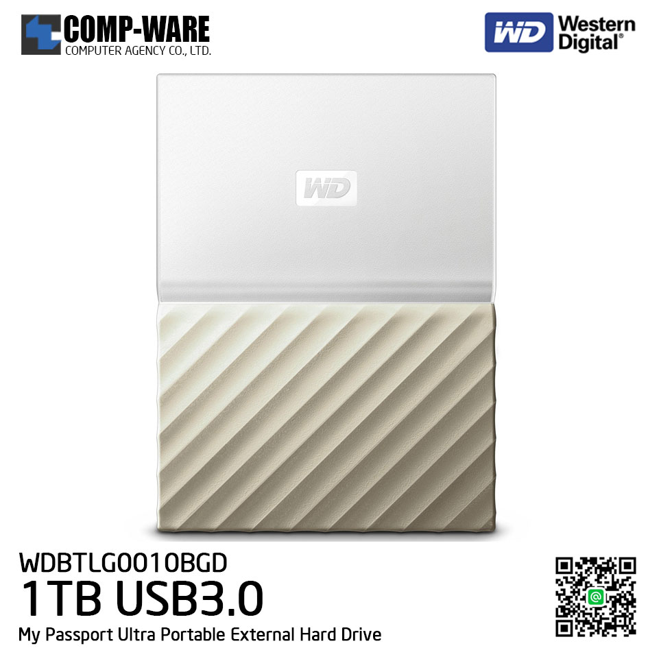WD 1TB My Passport Ultra Portable External Hard Drive - USB 3.0 - White-Gold - WDBTLG0010BGD-WESN