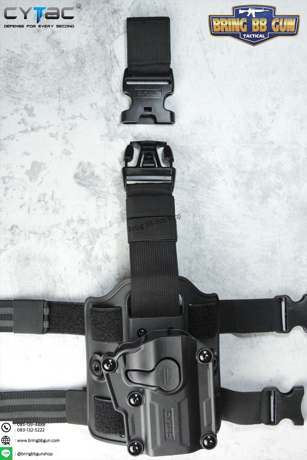 ซองปืนพกนอกปลดนิ้วชี้ Megafit + เพลทรัดต้นขา ยี่ห้อ Cytac (Mega-fit Universal Holster with Drop Leg Platform)