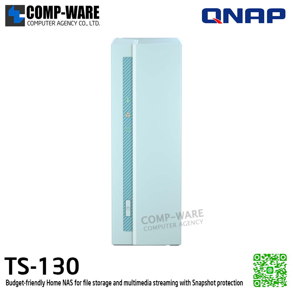QNAP (Tower 1-Bay) TS-130 / ARM 1.4GHz (4Core) / 1 GB DDR4 / 1 x 2.5" & 3.5" SATA 6Gb/s / 1 x GbE / Adapter Power / 2Y Warranty / No HDD