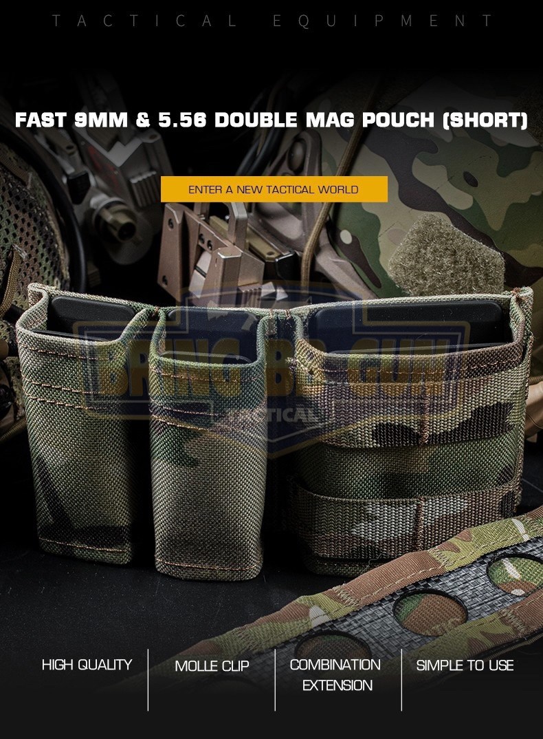 เพ้าแม็กกาซีน 2+1 (ปืนสั่น2ช่อง+ปืนยาว1ช่อง) (ซองแม็กกาซีน 2+1) (FAST 9MM &5.56 Double Mag Pouch)