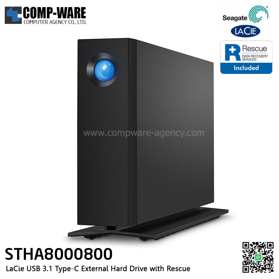 LaCie d2 Professional 8TB USB 3.1 Type-C External Hard Drive with Rescue Data Recovery Services - STHA8000800