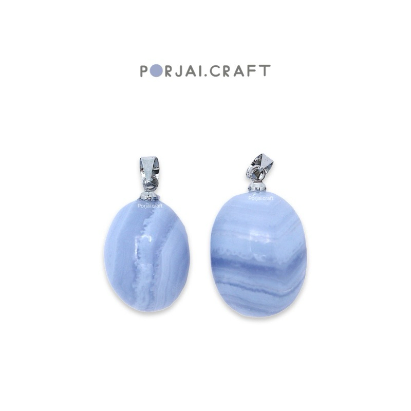 Blue Lace Agate Oval Pendant จี้บลูเสซอาเกตวงรี