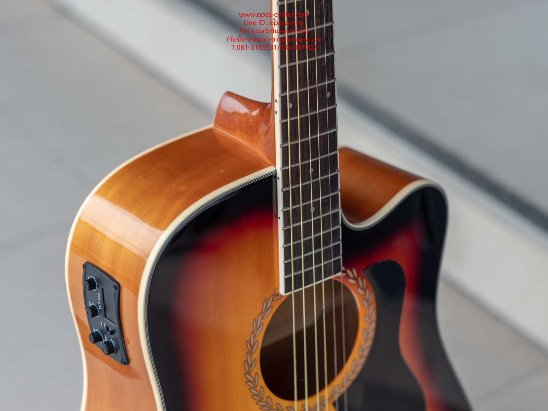 กีต้าร์โปร่งเว้าไฟฟ้า O-YA รุ่น 41E EQ มีจูนเนอร์ในตัว สีซันเบิร์ส ของใหม่