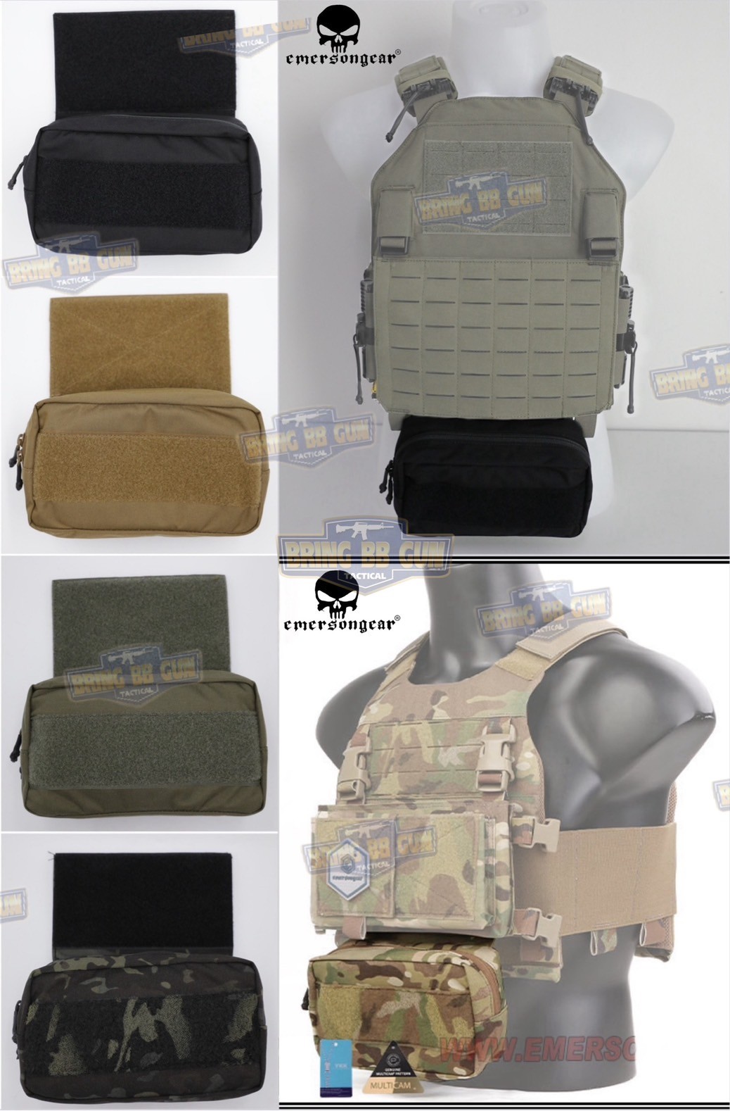 กระเป๋าจิงโจ้ติดเสื้อเวส ทรงสี่เหลี่ยม ยี่ห้อ Emerson (Emersongear Tactical Action Pouch) (Armor Carrier Drop Pouch) (Lower Accessories Pouch) (Drop Pouch)
