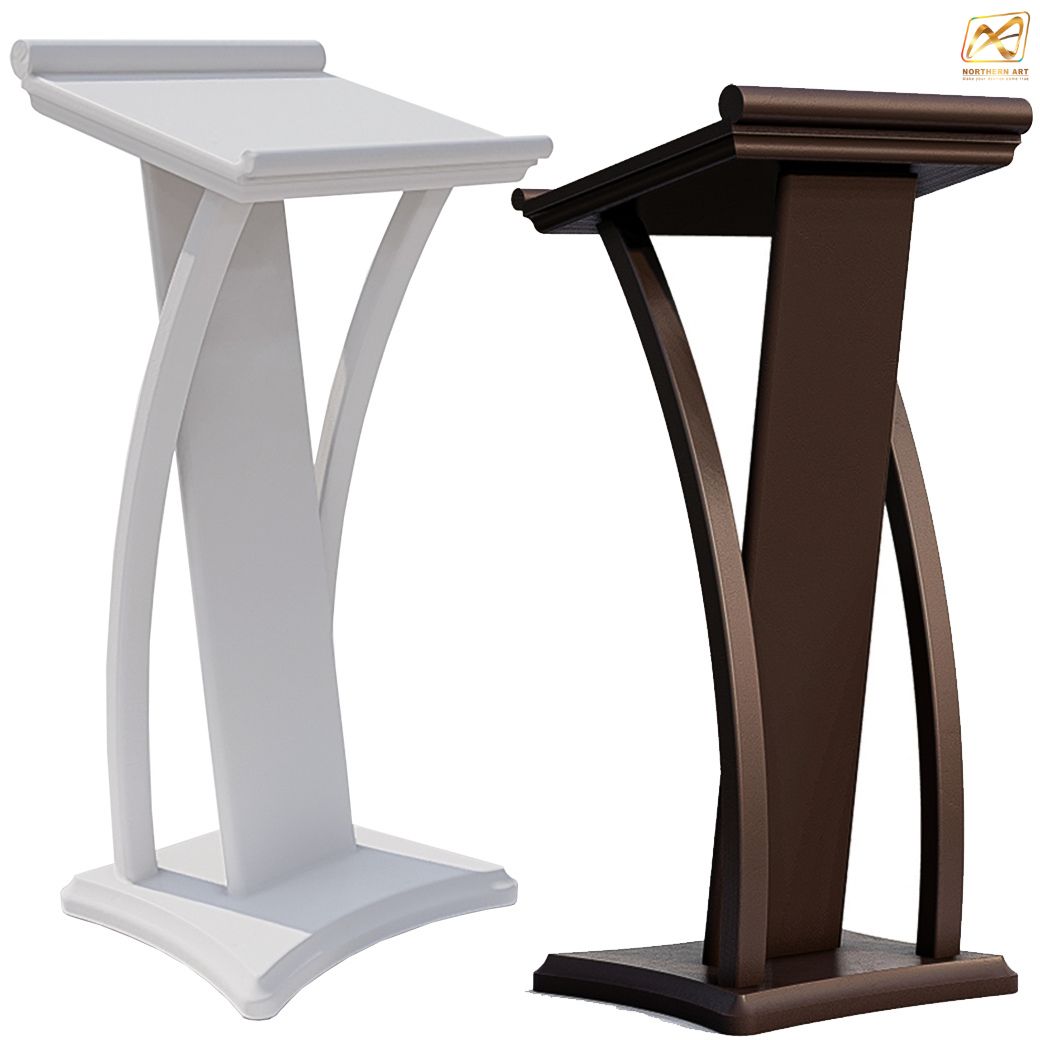 โพเดียมไม้ ขนาดTOP (W) 45 x (L) 50 cm.สูง 120 ซม.ตกแต่งไม้โค้งด้านข้าง สวยคลาสสิค พร้อมจัดส่งทั่วไทย
