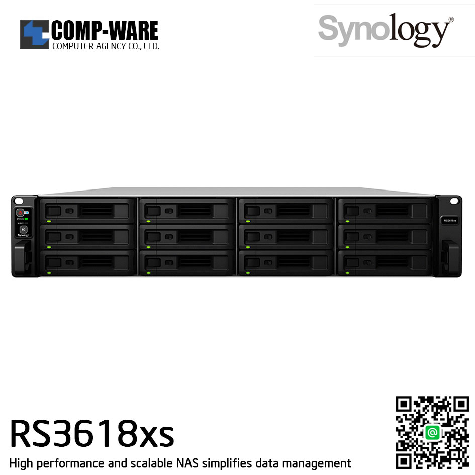 Synology RackStation (2U 12-Bay) RS3618xs / Intel Xeon D-1521 Quad-Core / 8GB ECC RAM (Max.64GB) / 4x1GbE Base T / Rail Kit RKS-02 / 5Y Warranty / No HDD