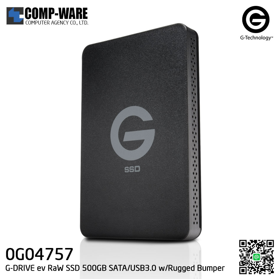 G-Technology G-DRIVE ev RaW SSD 500GB SATA / USB3.0 Portable Hard Drive with Rugged Bumper - 0G04757
