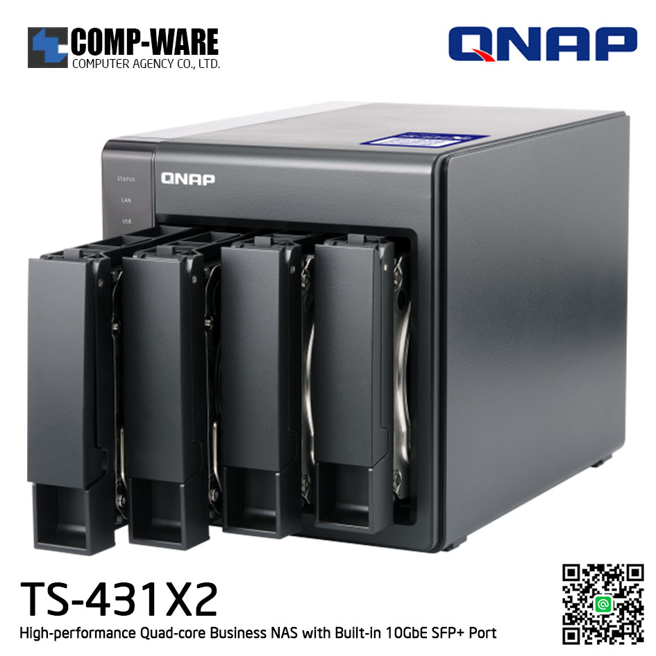 QNAP NAS (4-Bay) TS-431X2 (2GB RAM up to 8GB) High-performance Quad-core Business NAS with Built-in 10GbE SFP+ Port, no HDD // ** สินค้า EOL หมดแล้วหมดเลย กรุณาสอบถามสถานะสินค้าล่าสุดก่อนสั่งซื้อค่ะ **
