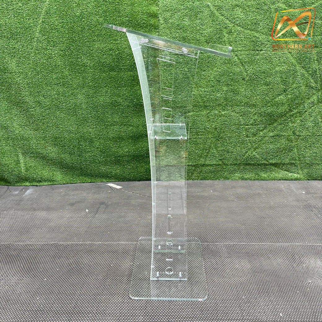 โพเดียมอะคริลิคใส รุ่น AC-12 ด้านหน้าอะคริลิคฝ้า TOP เอียง ขนาด(W)60 x (L)45 x (H) 113 cm.