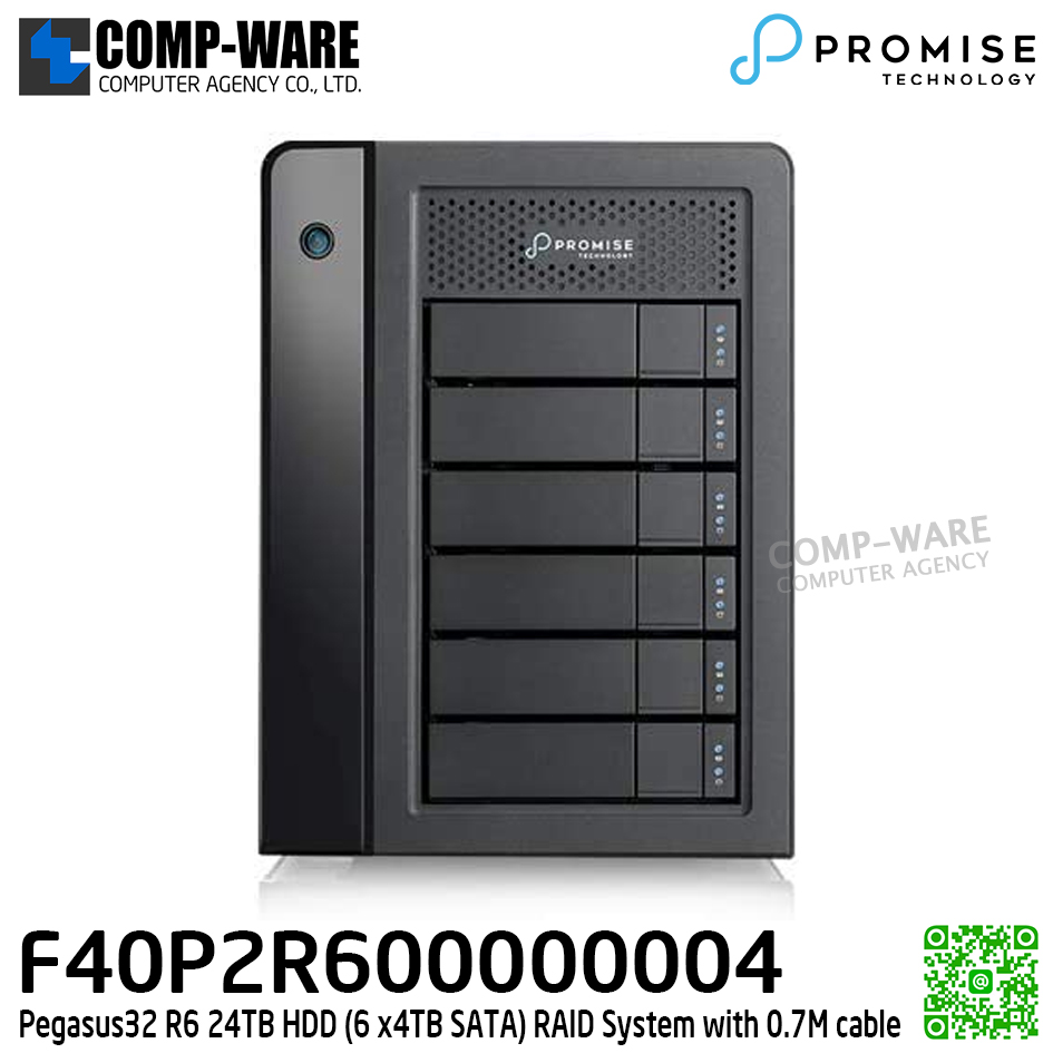 Promise Pegasus32 R6 24TB HDD (6 x4TB SATA) RAID System with 0.7M cable (APAC) รับประกัน 3ปี - F40P2R600000004